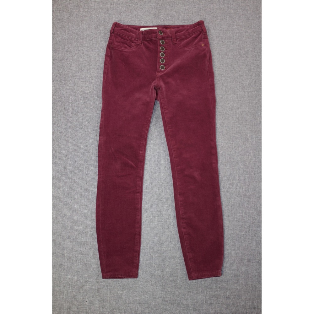 Anthropologie Pilcro Skinny Pants Women 26 Burgundy High Rise Velour Corduroy